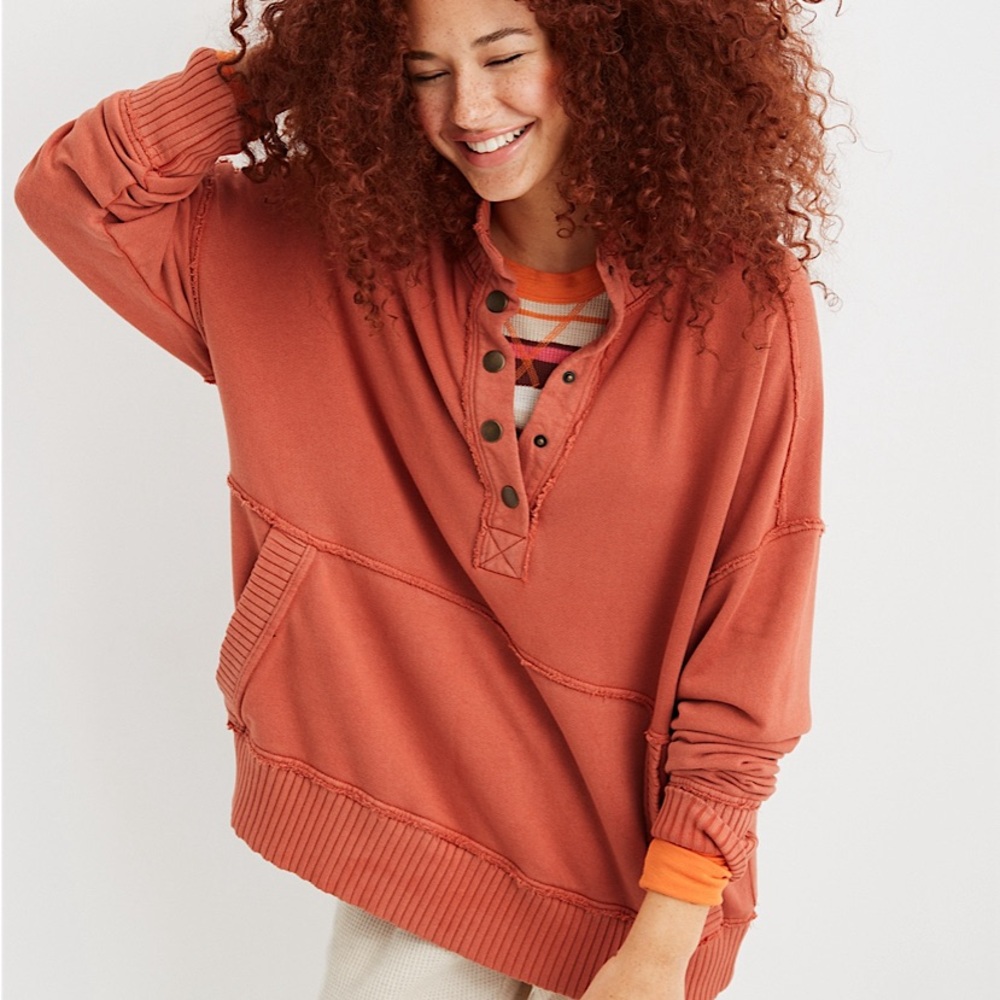 Aerie Oh Snap Weekend Henley Mock neck Sweatshirt